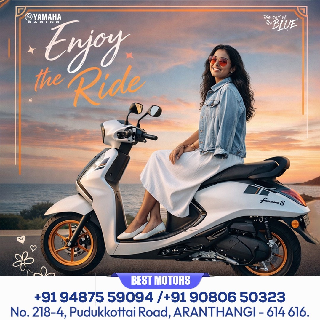 Best_Motors_Yam's tweet image. 🌅✨ Enjoy Every Ride, Every Moment ✨🌅
📍 Best Motors – Aranthangi
No. 218-4, Pudukottai Road, Aranthangi – 614616
📞 94875 59094 | 90806 50323

#EnjoyTheRide #Yamaha #CallOfTheBlue #ScooterLife #RideInStyle #BestMotors #Aranthangi #CityRide #ComfortRide #YamahaIndia 🛵