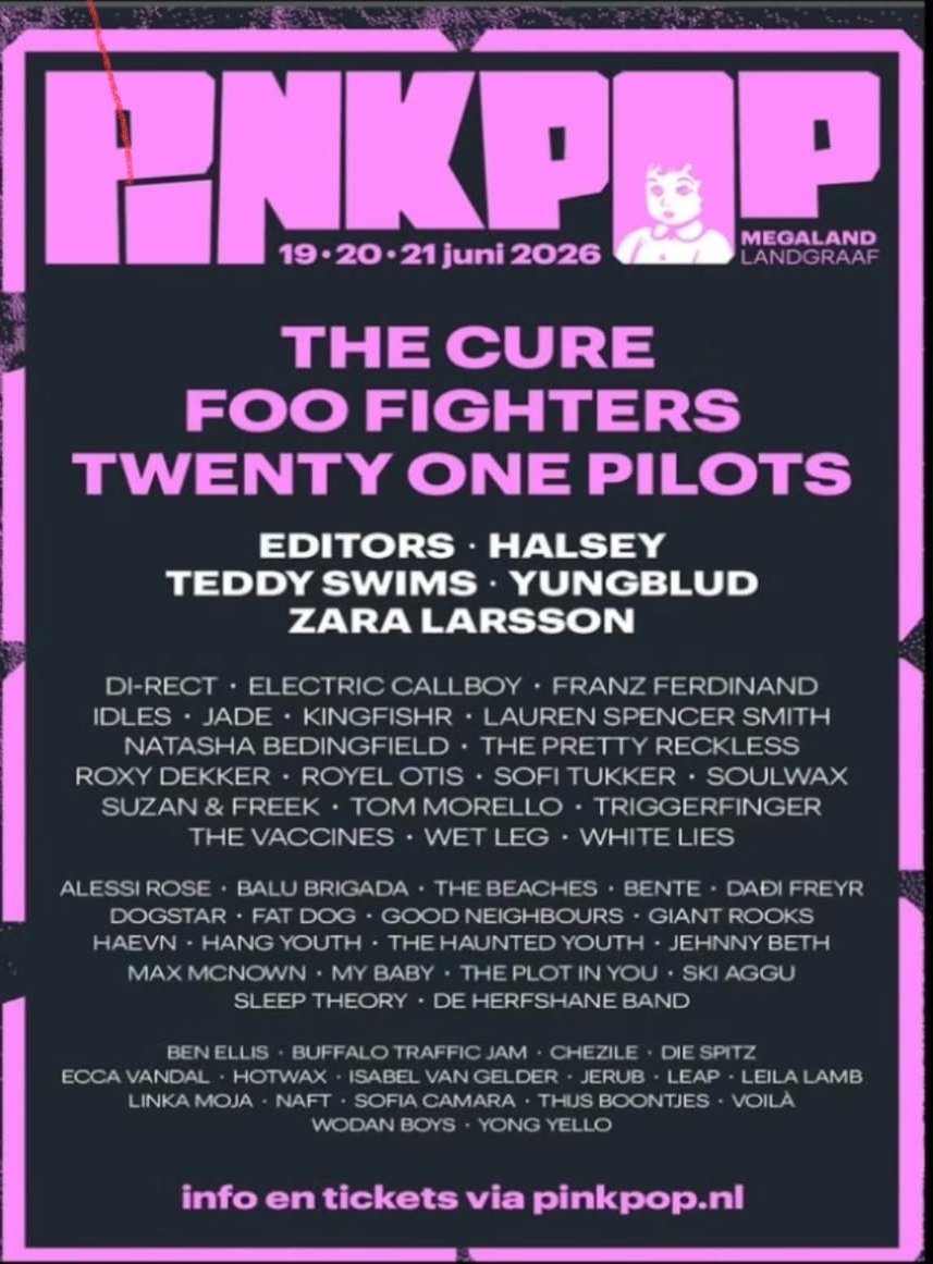 #Pinkpop anuncia el lineup de su nueva edición 2026.