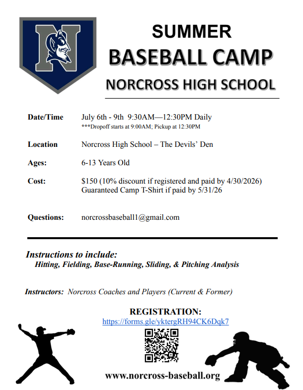 norxbaseball's tweet photo. 2026 Norcross HS Baseball Camp. 4 Days of Great Instruction and Fun.
@NYBSA_BlueDevil @NorxAthletics @NHSCommSchool https://t.co/HnhkaPgj4U