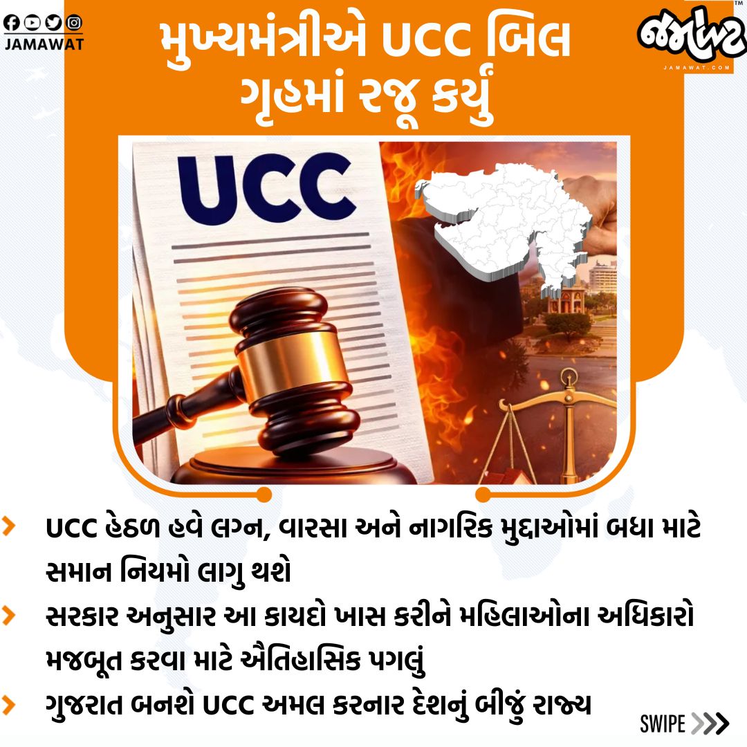 Jamawat3's tweet image. મુખ્યમંત્રી Bhupendra Patelએ UCC બિલ ગૃહમાં રજૂ કર્યું, જાણો શું છે બિલમાં? | Jamawat
.
#UCC #BhupendraPatel #VidhanSabha #Jamawat #Jamawatupdate