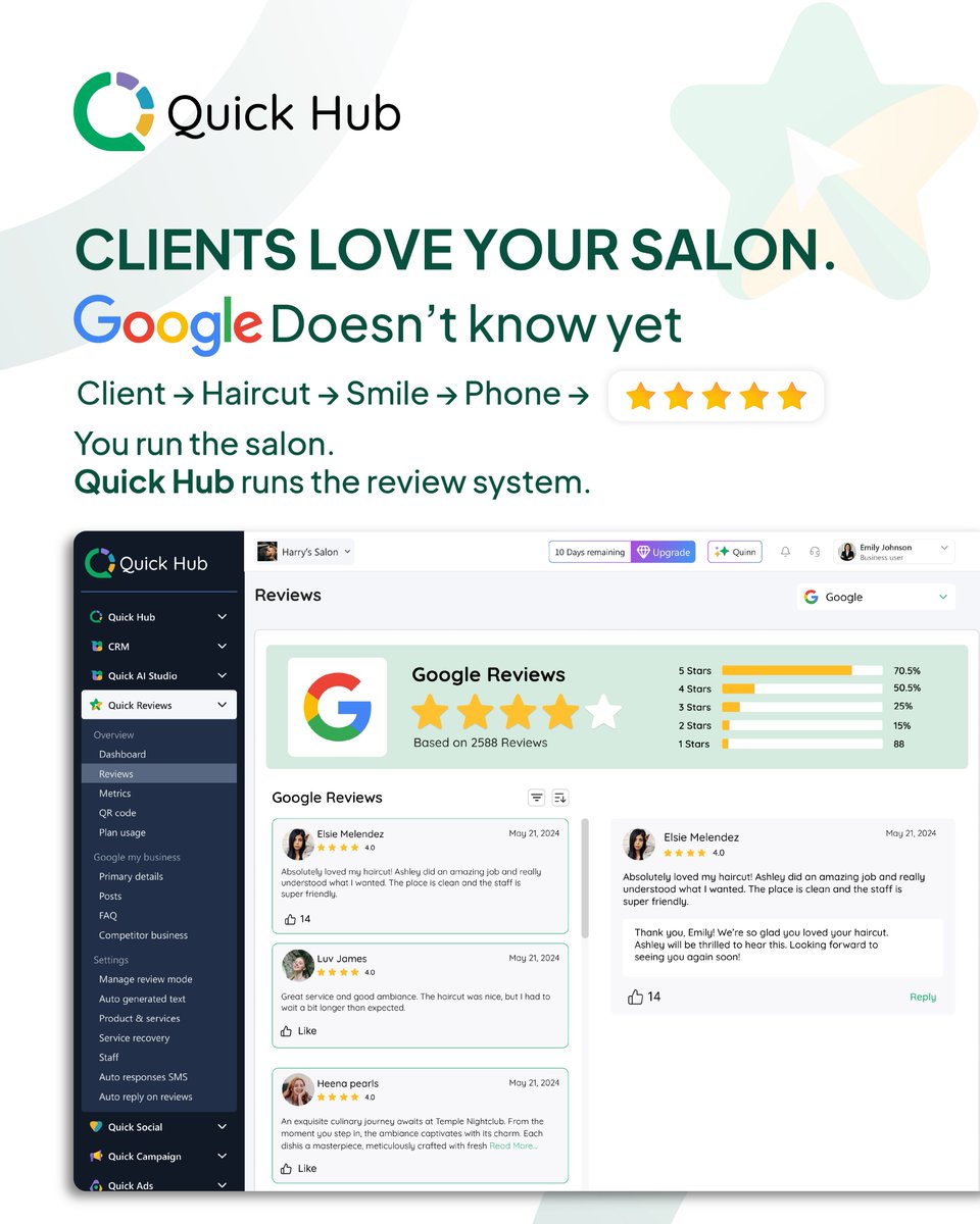 quickhub_1's tweet photo. Your clients leave happy… but most never leave a review.
Make it quick, easy, and automatic.

More reviews. Better Google visibility. More new clients are walking in.

Quick Hub – Quick Reviews. Book a “FREE DEMO” today.

#QuickHub #automation #usa #businessowner #QuickReview https://t.co/tHJ01AlD0K