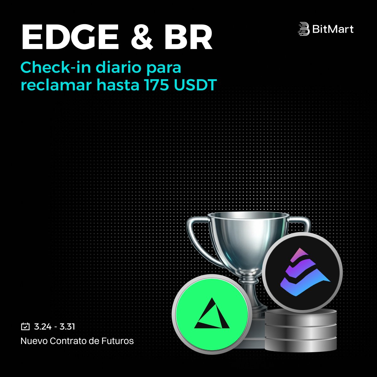 BitMart_es's tweet image. 🚀 Nuevo Listado de Futuros: #EDGE y #BR

🎁 ¡Haz Chek-in diario para reclamar hasta 175 USDT! ⏰ Finaliza el 31 de marzo de 2026 a las 15:59 UTC.
✍️Regístrate en BitMart ahora: bitmart.com/es-ES?r=Yb4SWn
👉 No te lo pierdas: bitmart.com/activity/futur…
