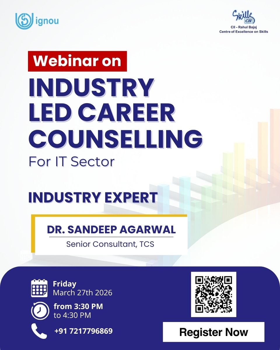 CII_Skills's tweet image. CII, with @OfficialIGNOU is hosting an Industry-led Career Counselling Session for students on the evolving IT &amp;amp; tech landscape —learn from experts, in-demand skills &amp;amp; global trends.
📅 Mar 27 | 3:30 PM (Virtual)
Register: bit.ly/41p5aKZ
#IGNOU #CIISkills #ITCareers