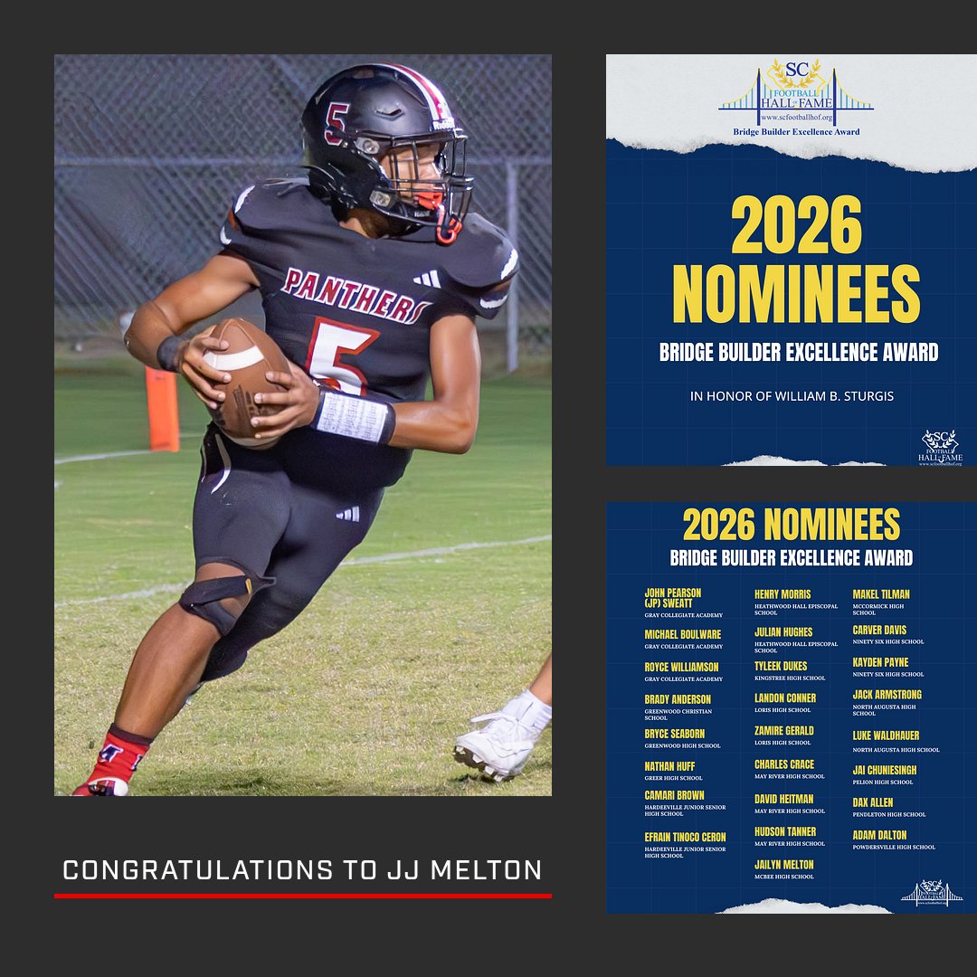 AthleticsMcBee's tweet photo. Congratulations to JJ Melton on his nomination for the 2026 Bridge Builder Excellence Award.  He is 1 of 71 nominees who are role modeling excellence and leadership on the field, in the classroom, and in their communities. https://t.co/yuDze9guWi