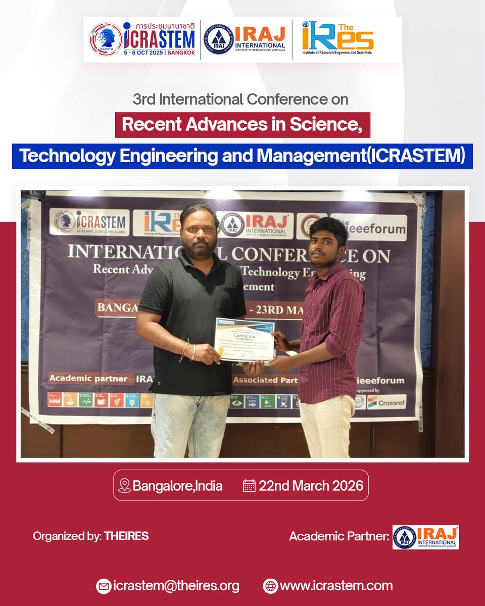 🌍✨ Highlights from the 3rd International Conference on Recent Advances in Science, Technology Engineering and Management (ICRASTEM)

📍 Bangalore
📅 22nd March 2026

👏 Congratulations to all participants, presenters, and awardees for making this event a grand success!