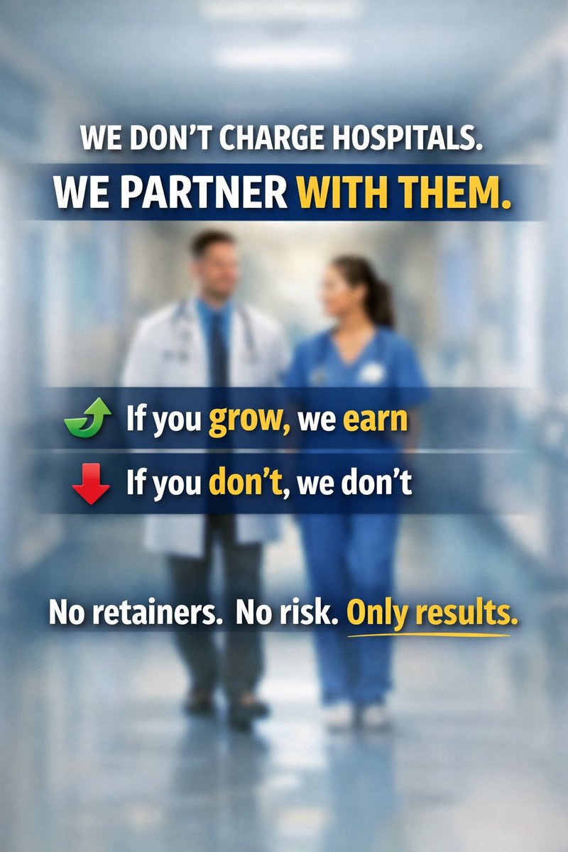 HospitalTraders's tweet photo. We don’t charge hospitals.

We partner with them.

👉 If you grow, we earn
👉 If you don’t, we don’t

No retainers. No risk. Only results.

#ResultsDriven #Hospitaltraders https://t.co/GC6l6S30zN