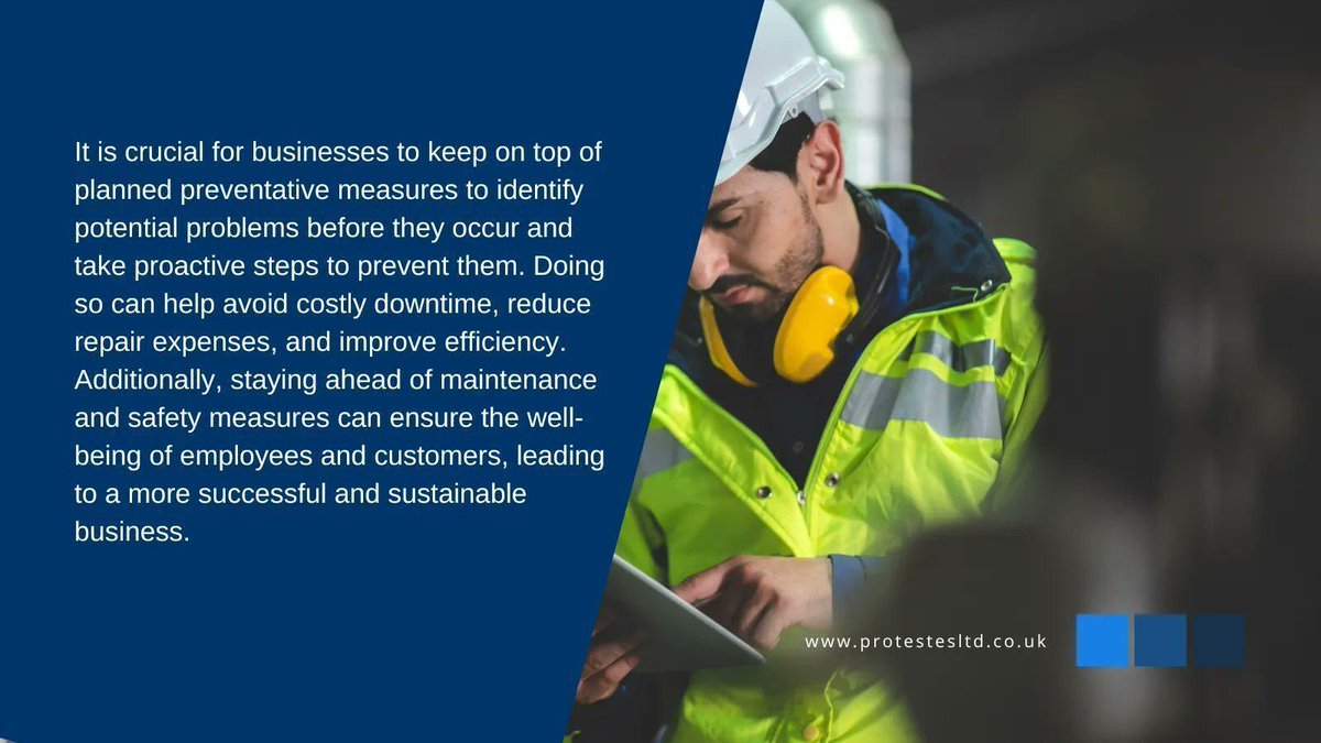 ProtestESLtd's tweet image. It is better to be proactive with electrical maintenance to prevent potential problems. This can be achieved through implementing a Preventive Maintenance Program (PPM).

#EICR #ElectricalSafety #ElectricalTesting #PPM #PlannedPreventativeMaintenance 

➡️ protestesltd.co.uk
