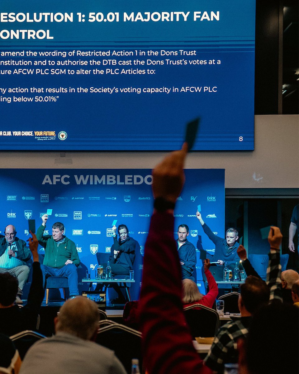AFCWimbledon's tweet photo. The Dons Trust board thanks every member who participated in yesterday's vote. 

The turnout represents the largest democratic exercise in the history of the Dons Trust.

Tap below for a full breakdown of the results ⬇️

#AFCW 🟡🔵