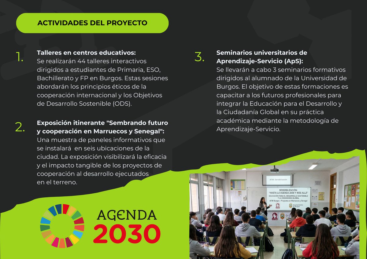 ATIM_Esp's tweet photo. ATIM organiza este proyecto de Educación para el Desarrollo Sostenible y la ciudadanía global titulado" Hasta la agenda 2030 y más allá" a través de talleres seminarios y exposiciones queremos invitaros a participar Esta iniciativa cuenta con el apoyo del Ayuntamiento de Burgos https://t.co/I7pbUJW1DC