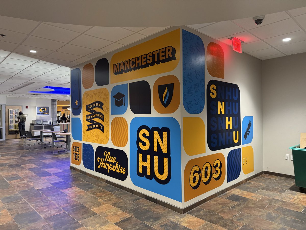 Love this new art in the Student Center <a href="/SNHUOnCampus/">SNHU On Campus</a>! Thanks to our incredible marketing team for bringing our vision to life and adding some spirit and history to our building 💙💛