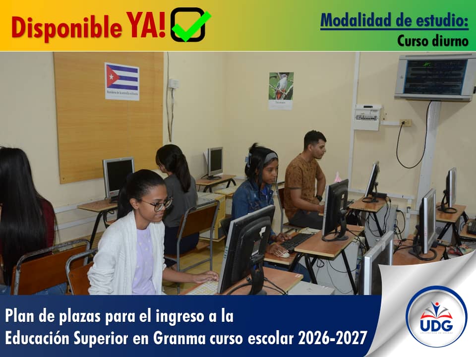 #SomosUniversidadDeGranma y a pesar de las condiciones, la Educación Superior en Granma mantiene su compromiso con la formación de las nuevas generaciones.

Ya está disponible el Plan de Plazas para el Curso Diurno 2026.

Más información 👇 

🔗:udg.co.cu/plan-de-plazas…