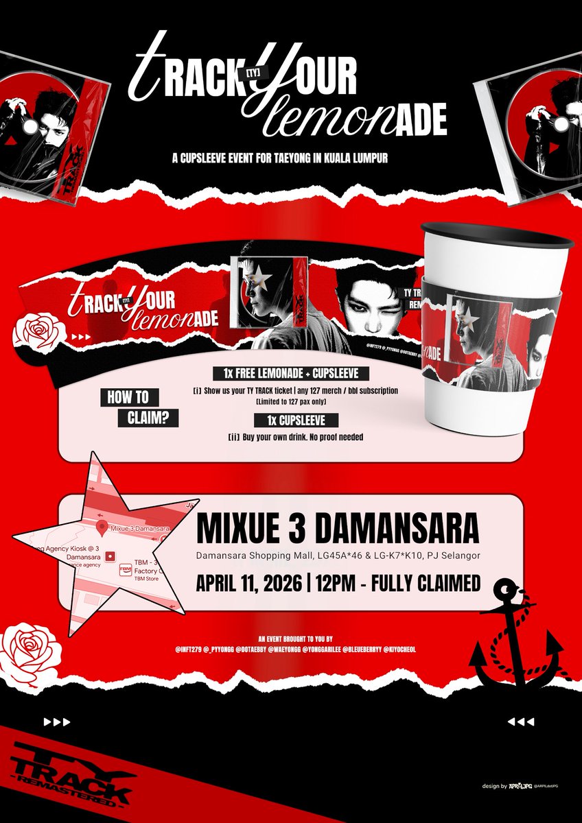 ⛓️ 𝐓𝐫𝐚𝐜𝐤 𝐘𝐨𝐮𝐫 𝐋𝐞𝐦𝐨𝐧𝐚𝐝𝐞 ˙✧˖°🍋⋆｡˚
 
— 🍸get your 𝘓𝘦𝘮𝘰𝘯𝘢𝘥𝘦, smash the barricade, stay on 𝗧𝗥𝗔𝗖𝗞!!

Join us to celebrate #TYTRACKinKL and get your free #TrackYourLemonade on the house!!

🗓️ 11th April 2026
⏰ 12pm - fully claimed
📍 Mixue

*T&amp;C apply