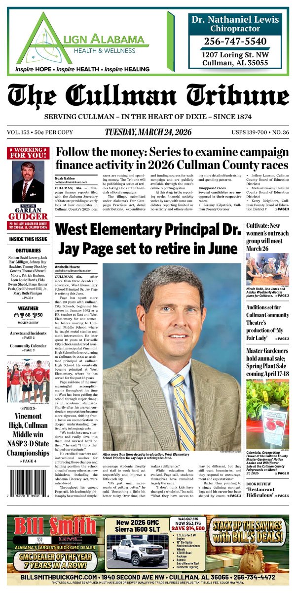 📰 The latest #issue of #TheCullmanTribune is now available. 📰

Subscribe today: tribune.store

📱Get it with our app: cullman.app
 
Download the PDF: buff.ly/zsuQlSb
