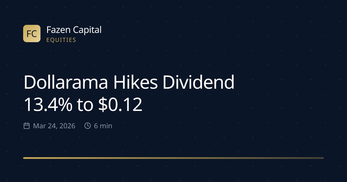 fazencapital's tweet image. Dollarama Hikes Dividend 13.4% to $0.12: Dollarama raised its dividend 13.4% to $0.12 on Mar 24, 2026 (Seeking Alpha); implied annualized payout $0.48 if quarterly, a… dlvr.it/TRgKzh 👈 Read full analysis #Dollarama #DividendHike #Investing #StockMarket #FinancialNews