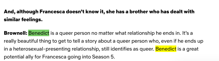 FRANCESCA CONFIDING TO BENEDICT ABOUT HER FEELINGS FOR MICHAELA AND BENEDICT UNDERSTANDS. OH MY QUEER BRIDGERTON CHILDREN YOU ARE SPECIAL TO ME.