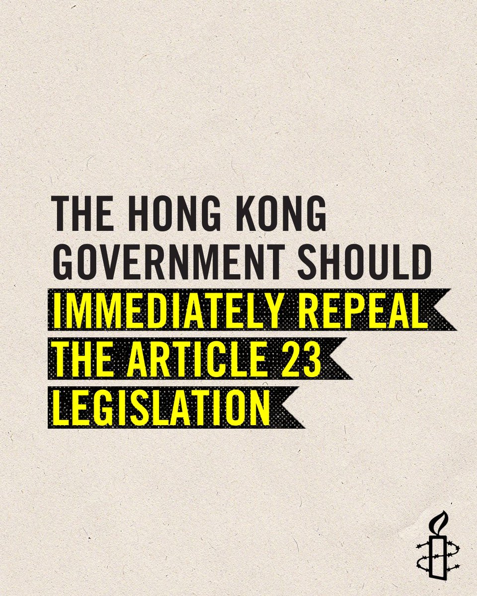 AmnestyIreland's tweet photo. Two years after the enactment of legislation under Article 23, fear has further intensified in Hong Kong.

This past year, people have been arrested for writing graffiti, sharing songs and creating petitions.

📢 The Safeguarding National Security Ordinance must be repealed. https://t.co/aooHw8uUnR