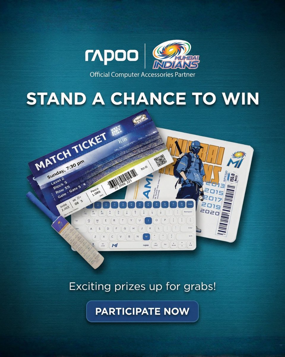 Rapoo_In's tweet photo. Hey MI fans! 💙 Your favourite tech brand has got something BIG for you! 🏏
Retweet to enter + tag your cricket buddy below 👇
Follow @RapooIndia on Instagram &amp; Subscribe on YouTube to complete your entry!

Winner every week. Are you next? 🏆

#MumbaiIndians #RapooXMI #IPL2026 https://t.co/mat4lL2def