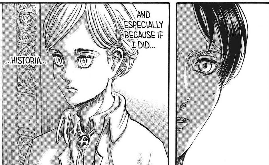 iaisotria's tweet photo. Eren saying he’d rather die many times over in Historia’s place than ever use her as a pawn for the islands survival. Then keeping the secret that her becoming a titan would save the island from everyone for FOUR years he just out here gambling with everyone’s life for her https://t.co/jp0JBWS9T3