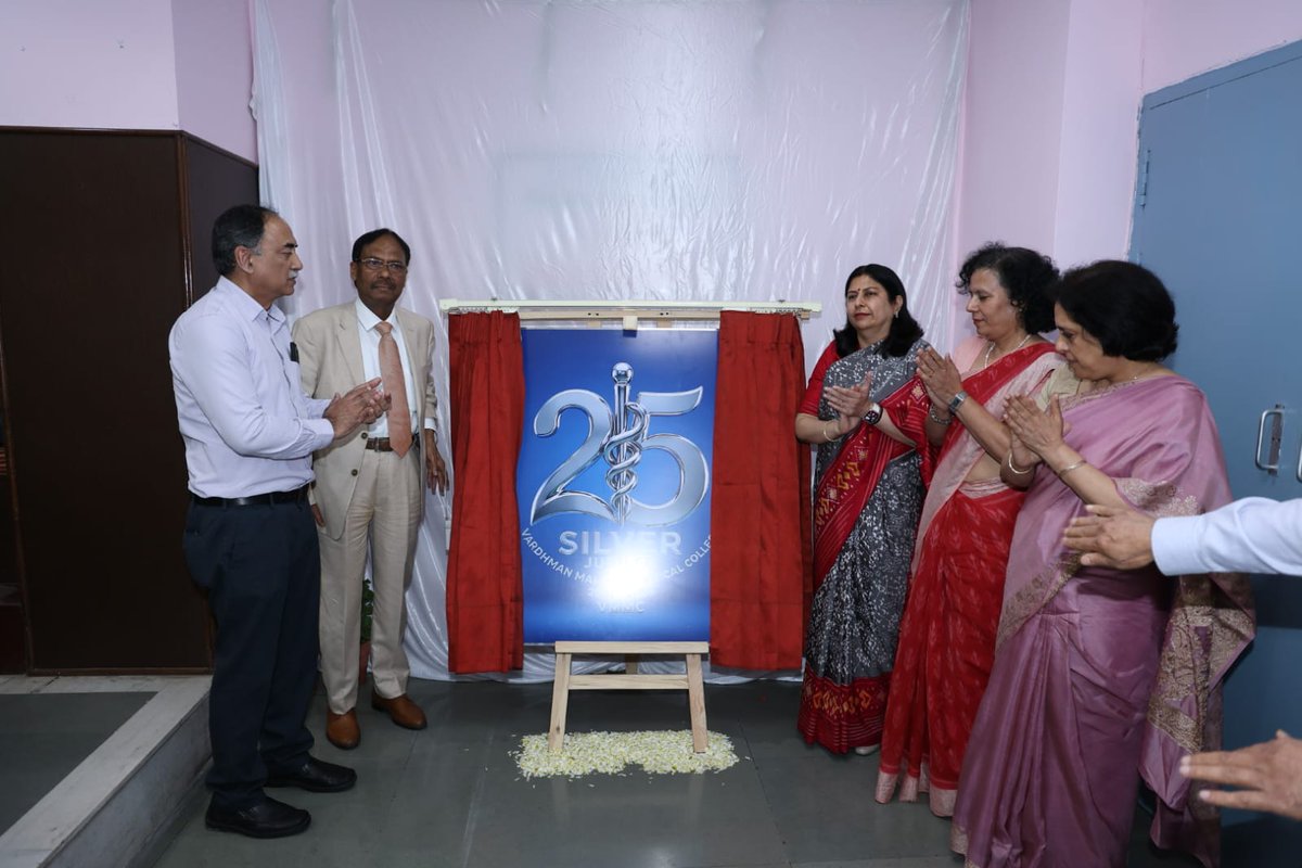 PTI_News's tweet photo. PHOTO | New Delhi: Vardhman Mahavir Medical College marks its silver jubilee with a grand curtain raiser ceremony, launching a year-long celebration of 25 years of excellence in medical education, research, and patient care. Dr. Geetika Khanna, Principal, VMMC, along with Dr. L. G. Krishna, Additional DGHS, Dr. Kavita Rani Sharma, Director, and Dr. Charu Bamba, Medical Superintendent, attended the event, inaugurating a series of academic, cultural, and community initiatives.

(Source: Third party)