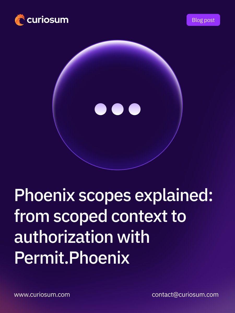 curiosum_dev's tweet photo. Authorization in Phoenix doesn’t have to be spread across plugs and random checks.
We wrote about using Phoenix Scopes to structure it better:
➡️ Clearer permission boundaries
➡️ Less scattered logic
➡️ Closer to the domain

💜 https://t.co/kSfwAzR2p6

#elixir #phoenixframework #elixirlang #myelixirstatus