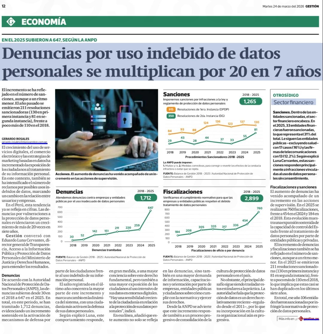 #ATENCIÓN 🇵🇪
LAS DENUNCIAS POR USO INDEBIDO DE DATOS PERSONALES SE HAN MULTIPLICADO POR MÁS DE 20 VECES EN 7 AÑOS.