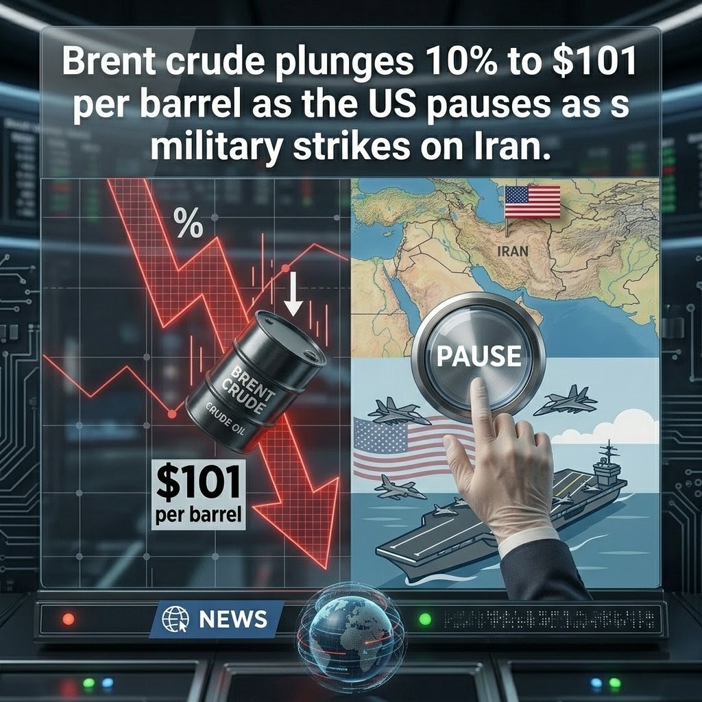 Knowledgeablenb's tweet photo. 🛑 US pauses Iran strikes! Crude Oil crashes 10% to $101/bbl 🛢️📉
Global markets finally breathing room! 📈 Relief aaya!
Kya petrol price girenge? Comment karo 👇
#USIran #IranStrikesPaused #OilCrash #CrudeOil #BrentCrude #OilPrices #MarketRelief #GlobalMarkets #PetrolPriceDrop https://t.co/LfHbtwWofq