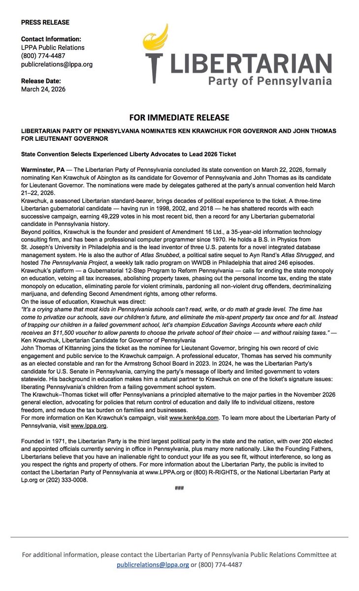 Libertarian Party of Pennsylvania tweet media