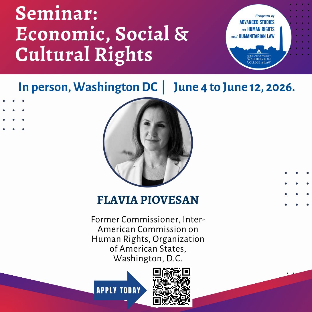 Join the Economic, Social, and Cultural Rights seminar with renowned expert Flavia Piovesan! 

Explore key concepts and strategies in human rights law and learn how courts across jurisdictions tackle economic,social &amp; cultural rights issues. 

 Apply Here: bit.ly/4aHVyzu