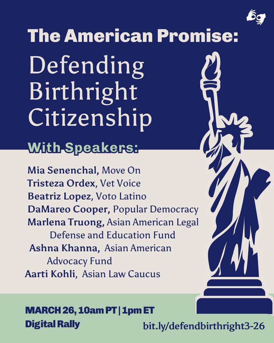 votolatino's tweet photo. SCOTUS will hear oral arguments on #birthrightcitizenship on April 1.
Join a nationwide digital rally on March 26 to learn what’s at stake & how to take action. Voto Latino Executive Director Beatriz Lopez will speak.
➡️ https://t.co/JBjCnq591O
#DefendBirthright https://t.co/UmOFSPBZ7L