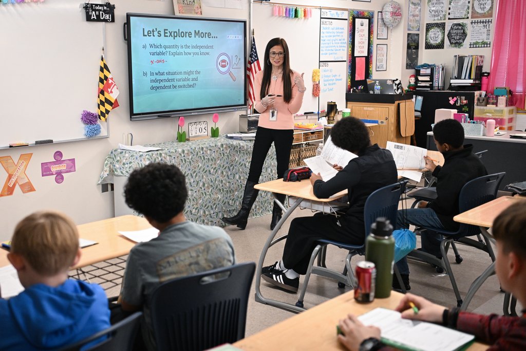SCPS_MD's tweet photo. At Somerset Intermediate School, Sarah Mister helps students build strong math skills and confidence. A 2026–2027 Somerset Teacher of the Year candidate, she emphasizes problem-solving and supports a positive school climate. Winners will be announced March 27! https://t.co/wnRzFnkOYG