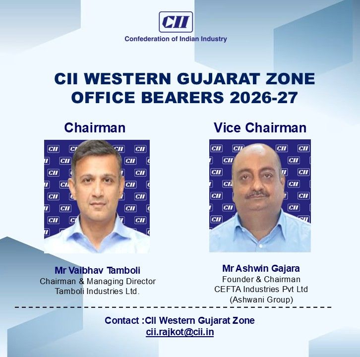 Tamboli_TCL's tweet photo. @CII4WR Tamboli Castings Limited welcomes the appointment of Mr. @Veebeebhai, Chairman & Managing Director of @Tamboliin , as Chairman of CII Western Gujarat Zone for 2026–27. 🤝

Mr. Vaibhav Tamboli’s appointment brings a strong track record of global industrial leadership to regional growth initiatives.

His leadership will now steer innovation, sustainable growth, and vital industry partnerships across the zone. 🚀

#CII #Leadership #WesternGujarat #ManufacturingExcellence #IndustryGrowth #TamboliCastings #TamboliIndustries