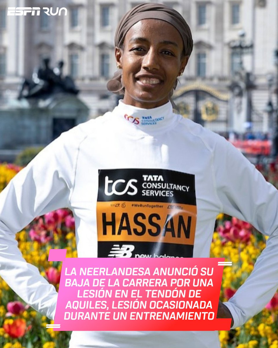 ESPNRun's tweet image. 🚨 Baja importante en #Londres 2026

❌ Sifan #Hassan no estará en la línea de largada del próximo Maratón de Londres. La campeona olímpica y una de las grandes figuras del circuito decidió retirarse por una lesión en el tendón de Aquiles, que afectó su preparación en las últimas
