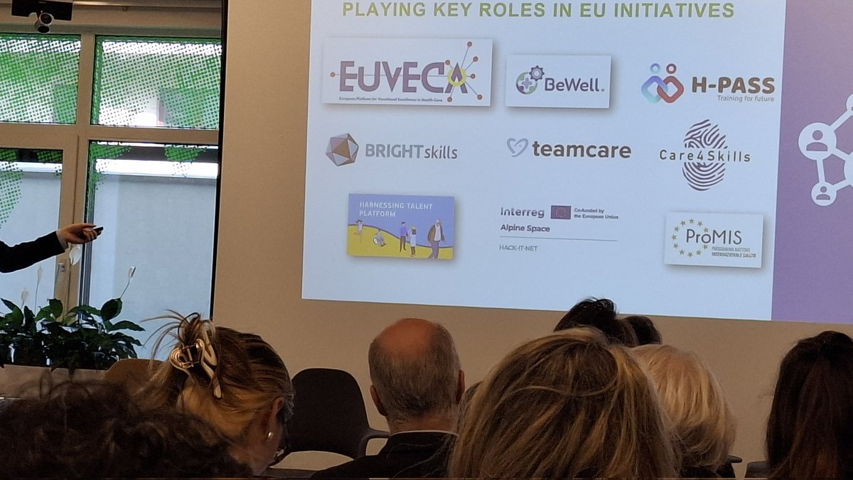 vtraver's tweet photo. M. Calabro @EUREGHA connecting the dots for reskilling and upskilling in the health care sector mentioning valuable projects as @BRIGHTskillsEU, @BeWellProjectEU, @euveca_project... Still a lot to be done, specially from the governance and policy makers field. https://t.co/ohNknHQbin