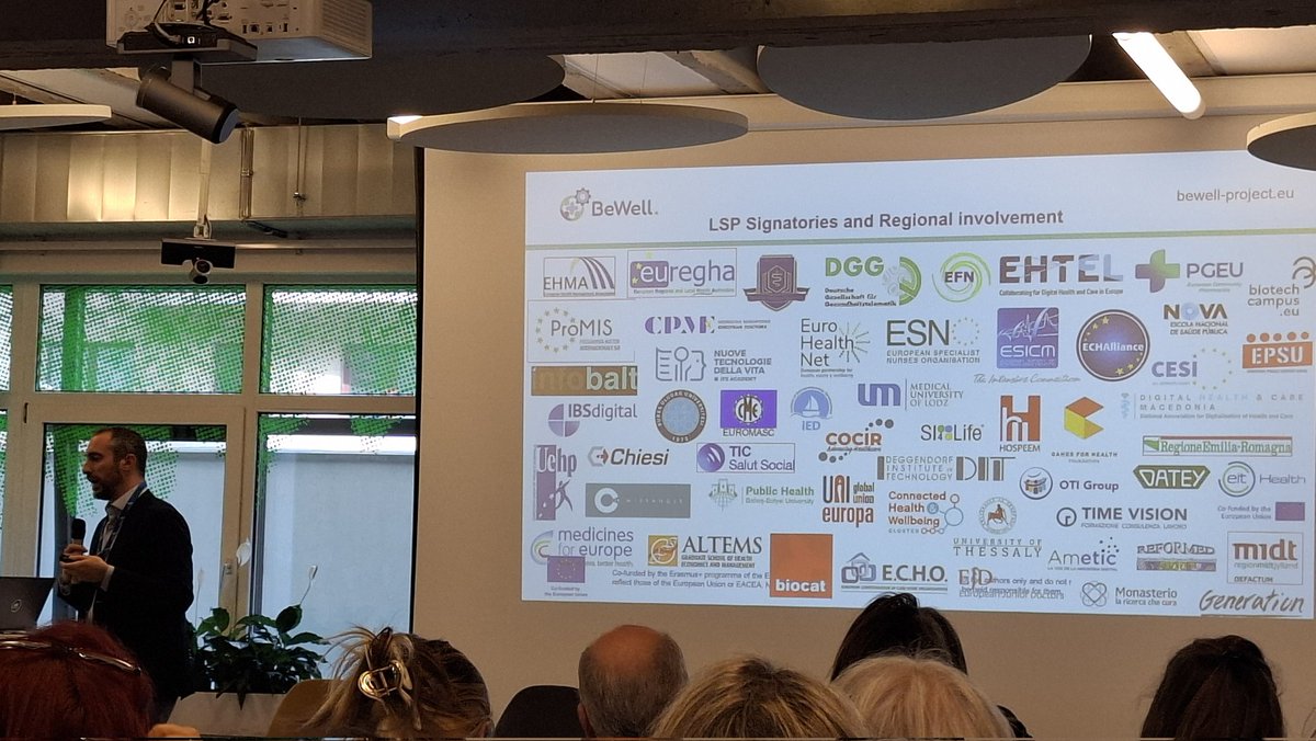 vtraver's tweet photo. M. Calabro @EUREGHA connecting the dots for reskilling and upskilling in the health care sector mentioning valuable projects as @BRIGHTskillsEU, @BeWellProjectEU, @euveca_project... Still a lot to be done, specially from the governance and policy makers field. https://t.co/ohNknHQbin