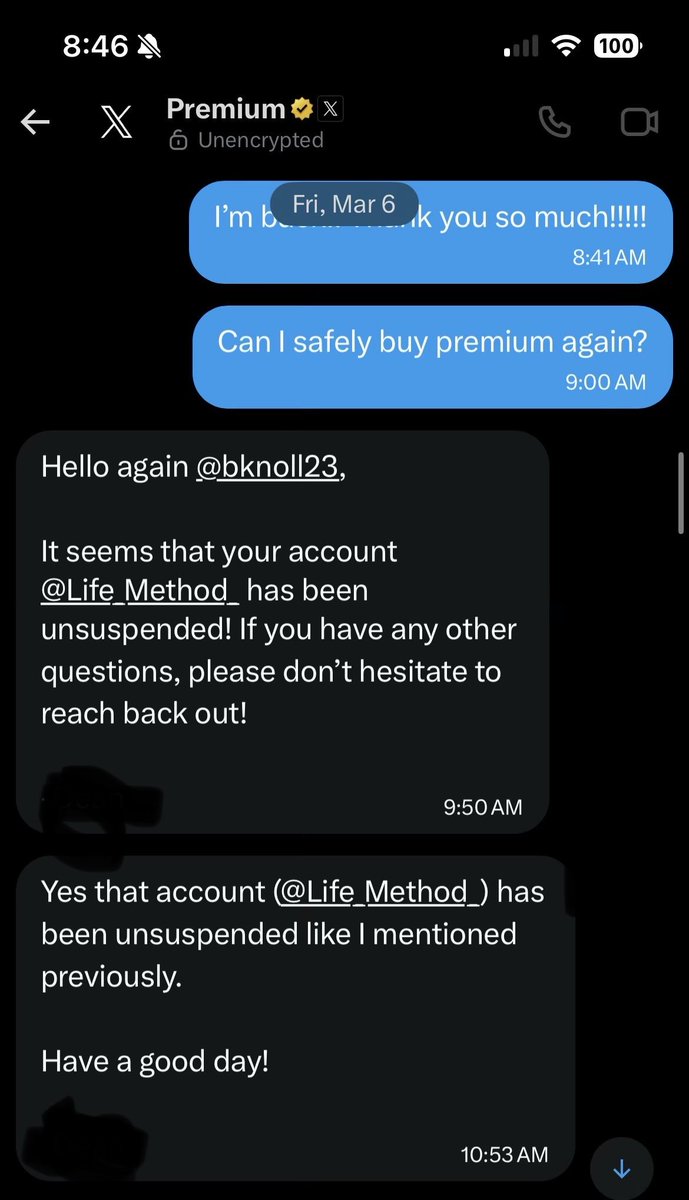 bknoll23's tweet photo. Day 12. @nikitabier @elonmusk day 12. After waiting 21 days before. $16 paid to get suspended twice. I reached out after buying it the second time after I told it was ok; clearly not. Please have the support team, @premium, lift the enforcement flag on my account of @Life_Method_ https://t.co/T7M7C4WqSP