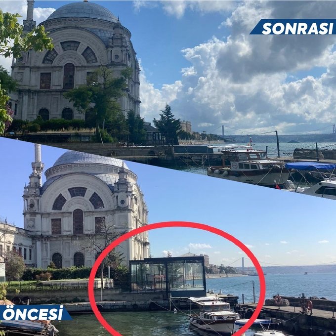 İBB, Dolmabahçe Bezmialem Valide Sultan Camisi’nin önündeki kaçak yapıyı kaldırdı.