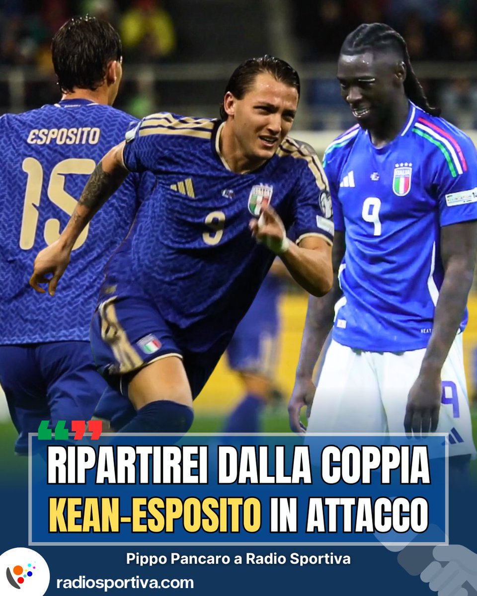 RadioSportiva's tweet photo. 🗣️Pippo #Pancaro a RS: «In attacco ripartirei da #Kean-#Esposito. #Bastoni? Ha tutto per fare il centrale, non solo il braccetto. Sugli esterni terrei in grande considerazione #Palestra: è il futuro della Nazionale. A centrocampo ok #Barella-#Locatelli-#Tonali». 🇮🇹⚽️ https://t.co/Jl0ci2S29o