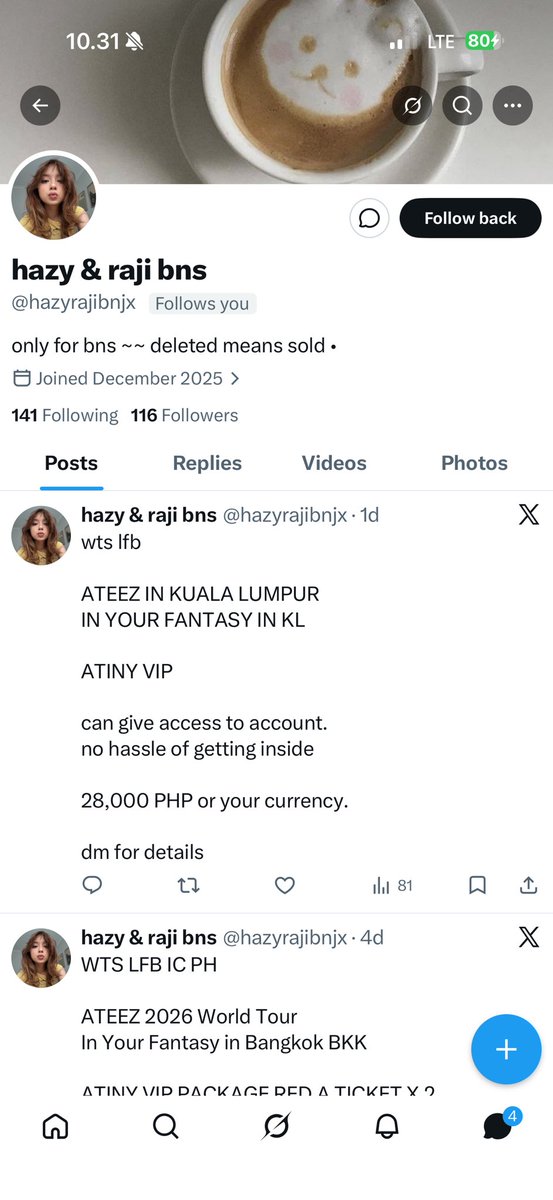 SCAMMER ALERT‼️

army + atiny, do not buy any tix from them! was desperate enough to fall for a scam the first time ever, never buy from them!!

@/hazyrajibnjx
WISE
BANK NAME : CIMB Philippines 
ACCOUNT NUMBER : 20867106489358
NAME : Bethany Haze Cruz

#BTS_ARIRANG #BTS_WORLDTOUR