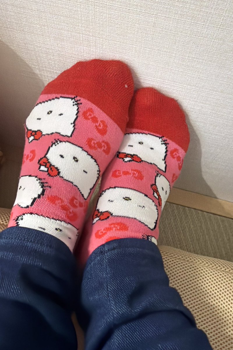 今日のくつ下🧦

サンリオコラボが発表されましたね！
私はゆうじのキャラに出会うまで超絶キティ推しでした🍎
ごきげんぱんだとキティが揃ってるグッズを出さなかったのはゆうじが私の財布を気にしてくれたことにしてます👛🫩

こんちゃんと夜な夜な会議せなば😔👛
 #今日のくつ下
 #助けてこんちゃん