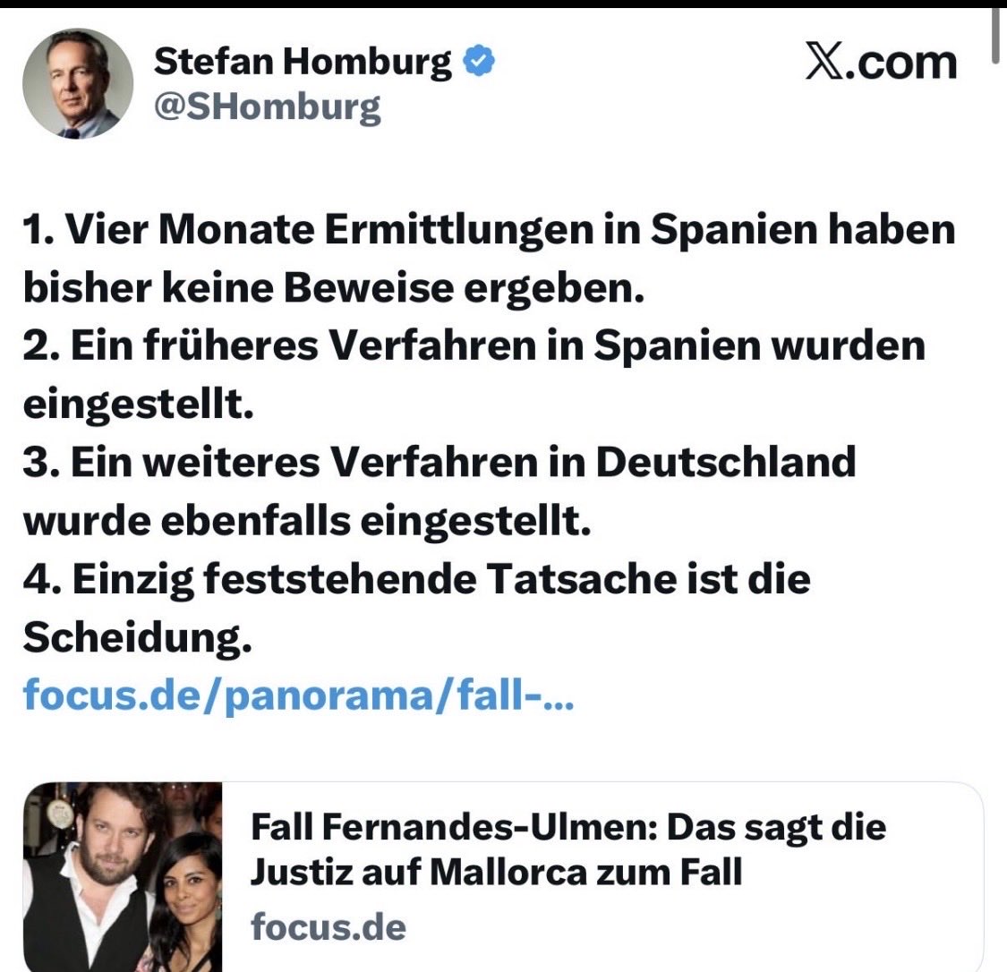 dokhollidays's tweet photo. ‼️Humbug + Schwachfug!

Fall Collien Fernandez/Ulmen:

Zu1.
Falsch: Das Verfahren befindet sich im Frühstadium.
Keine seriöse Quelle besagt: Keine Beweise nach 4 Monaten.

2. Das frühere Verfahren hatte nichts mit den jetzigen Vorwürfen zutun.

3. Einzige nachvollziehbare Quelle: „Kettner Edelmetalle“
Ein Schwurbelaccount.
Das Verfahren betrifft NICHT das aktuelle in Spanien.

Richtig ist:
1. Es gibt schwere Vorwürfe
2. Die Ermittlungen in Spanien laufen.

3. Juristisch gilt die Unschuldsvermutung.
Moralisch, ethisch und gesellschaftlich spielt dieser Terminus nur eine untergeordnete Rolle.
Die wahre Frage ist, wem glauben wir? 
Auf welcher Seite stehen wir? 

Es sind gerade solche verzerrenden, suggerierenden, unsauber lancierten Socialmedia Posts, die eine Täter Opfer Umkehr betreiben und der Frau Lügen oder Übertreibungen unterstellen.

Was für ein schäbiger Tweet!
Pfui Spinne.