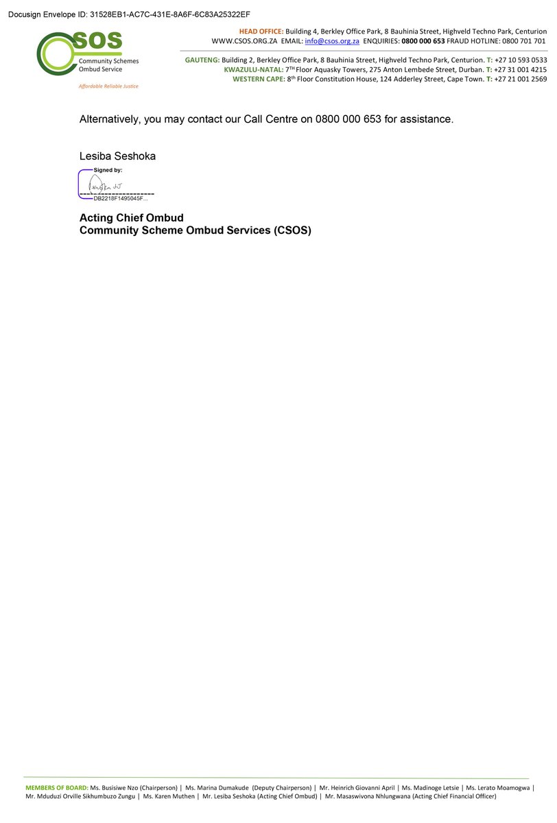 Community scheme Ombud Service tweet media