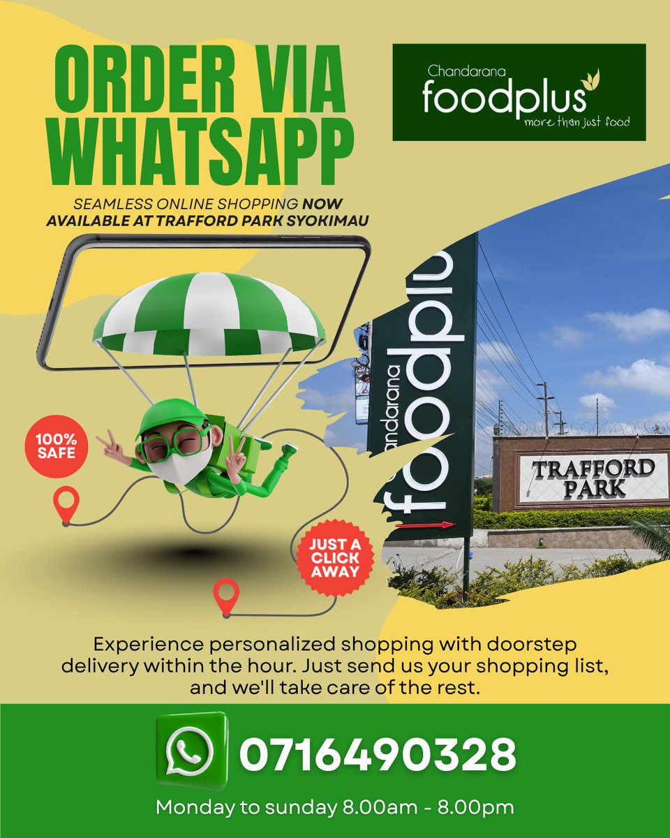 ChandaranaSuper's tweet image. Skip the long queues at Trafford Park Syokimau!Our professional pickers shop and deliver your groceries within an hour. Relax while we handle the errands. WhatsApp us for fast service! #Syokimau #TraffordPark #PersonalShopper #NairobiShopping #Convenience #MombasaRoad #chandarana