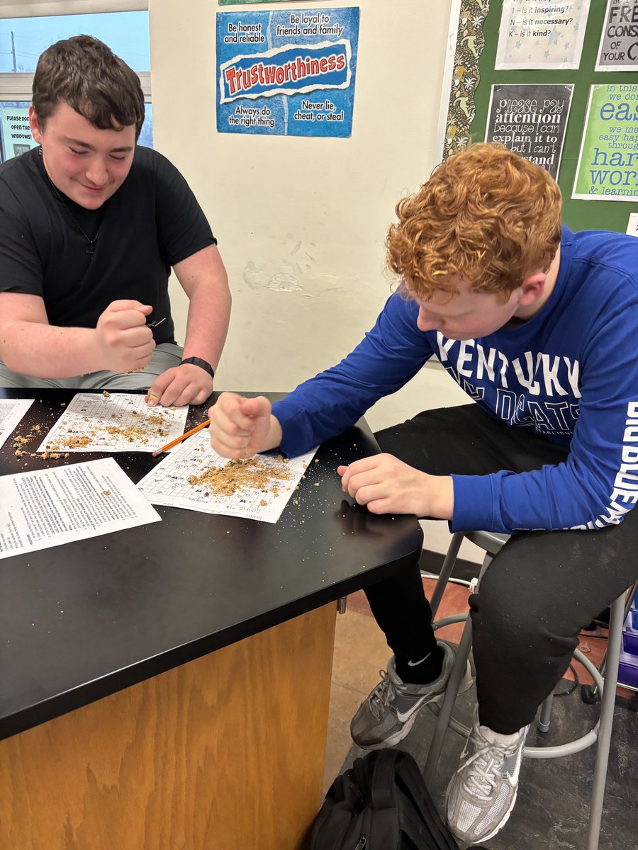 midwithmccain's tweet photo. We love cookie lab day!! 🍪 It's always fun to safely mix science labs and food! Students got to "mine" the minerals/chocolate chips out of a cookie to show the damage it can cause to the environment. Loved the student artwork added to a lab paper 😂 https://t.co/lOKka34hYK