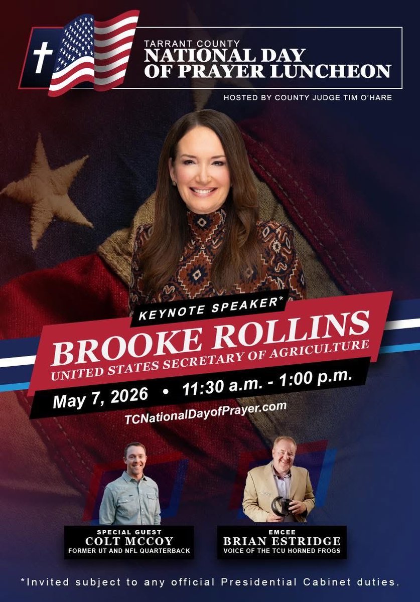 Please join us at the 3rd Annual Tarrant County National Day of Prayer Luncheon.

You can find all the details at the link below. ⬇️