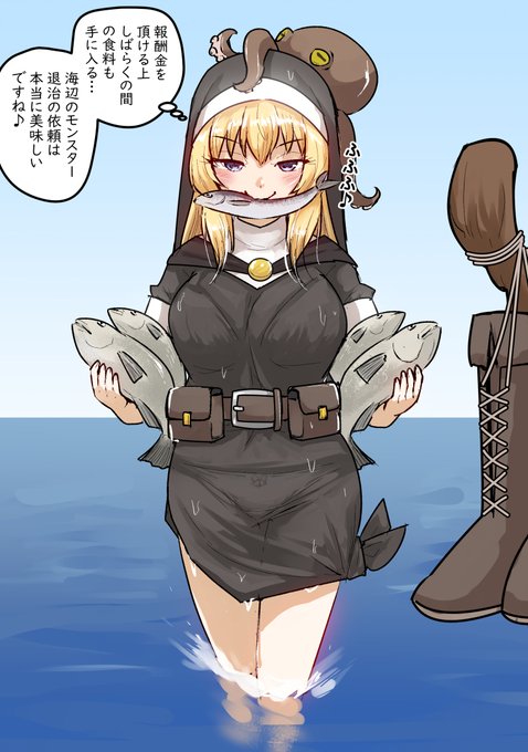 海辺のお金好き聖女なオリキャラ、らくがき 