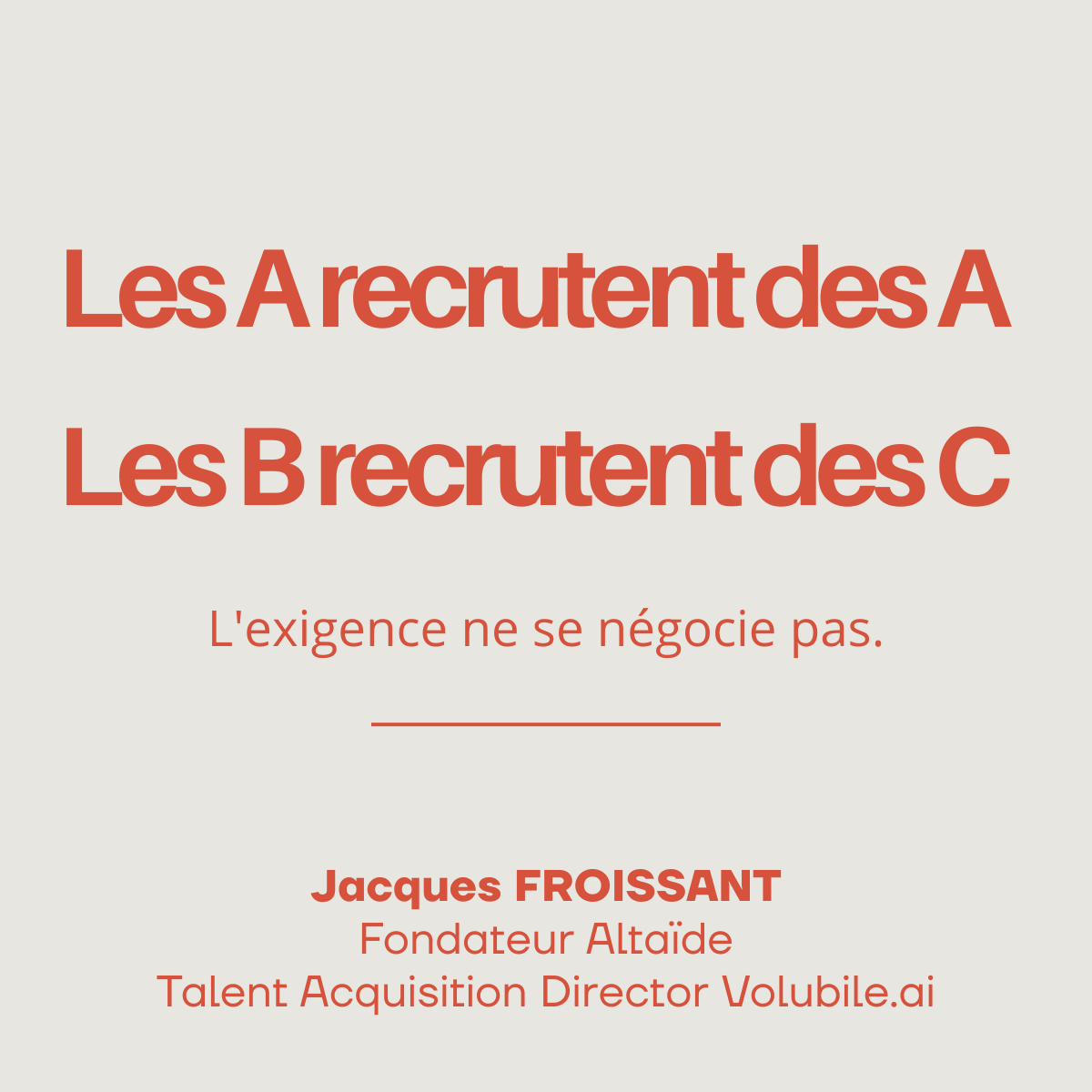 Altaide_JF's tweet photo. Les A recrutent des A. Les B recrutent des C.
...
C'est mon leitmotiv depuis mes débuts dans le recrutement, et il cache un savoir faire que j'ai mis des années à vraiment peaufiner.

https://t.co/IOd7kCriDG https://t.co/w3JS1ZTiGG