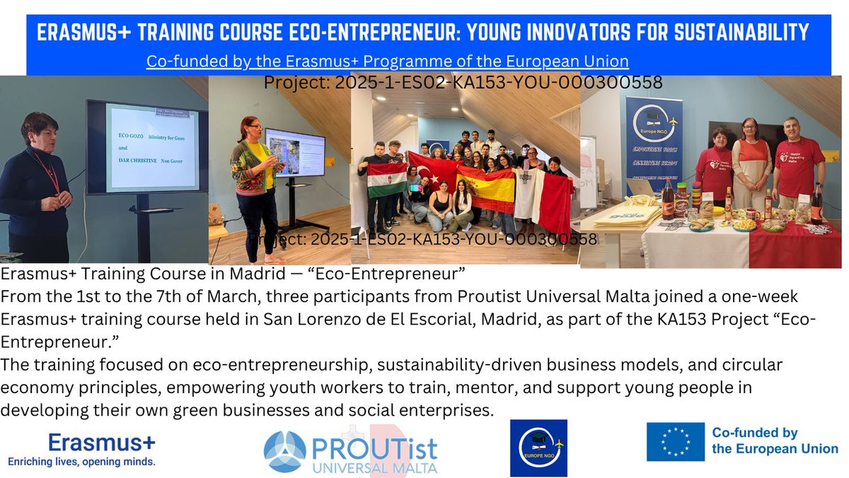 pumalta1's tweet photo. The training focused on eco-entrepreneurship, sustainability-driven business models, and circular economy principles, empowering youth workers to train, mentor, and support young people in developing their own green businesses and social enterprises.
https://t.co/GomlY6J5rN https://t.co/e5cXxGXck6