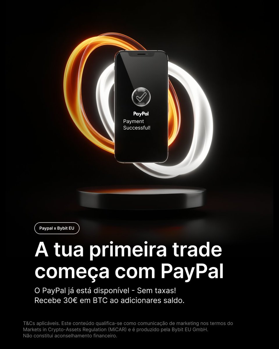 A tua primeira negociação começa com PayPal 🚀
 ​
Agora já podes adicionar saldo de forma simples e rápida com PayPal na Bybit. E o melhor de tudo? Taxas de 0% 💸 ​

🎁 Aproveita a campanha e recebe até 30€ em BTC ao fazeres o teu primeiro carregamento!  ​

🔔 Fica a saber: