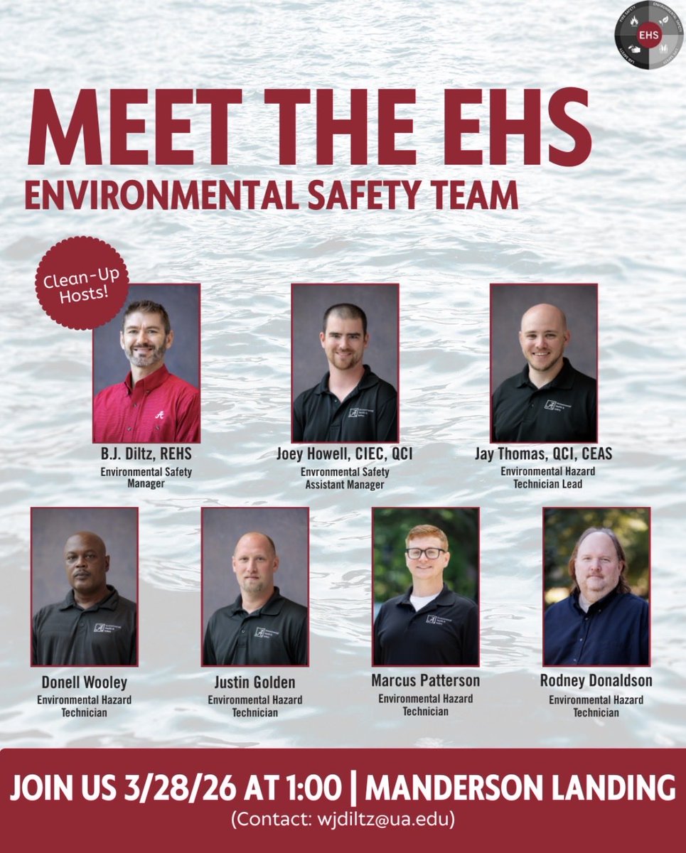Behind every safe campus and protected waterway is a team making it happen.

Say hi to the Environmental Safety Team - the group that works on:
•Stormwater &amp; environmental compliance
•Environmental education &amp; outreach
•Support for research, labs &amp; field work