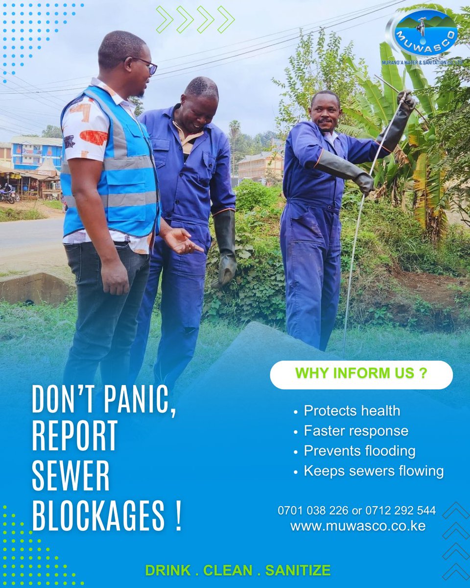 Muwasco_'s tweet image. Heavy rains don’t have to mean sewer problems. If you notice a blockage, report it early and our team will respond. 

Together, we keep our community clean and safe💧
•
#CleanAndSafe
#SanitationMatters
#KeepItFlowing